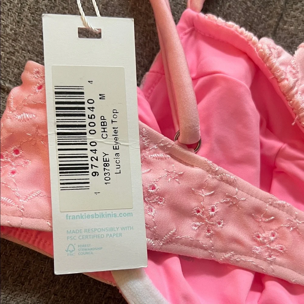 NWT Frankie’s Bikini Lucia Pink Eyelet Lace Top, sz Medium